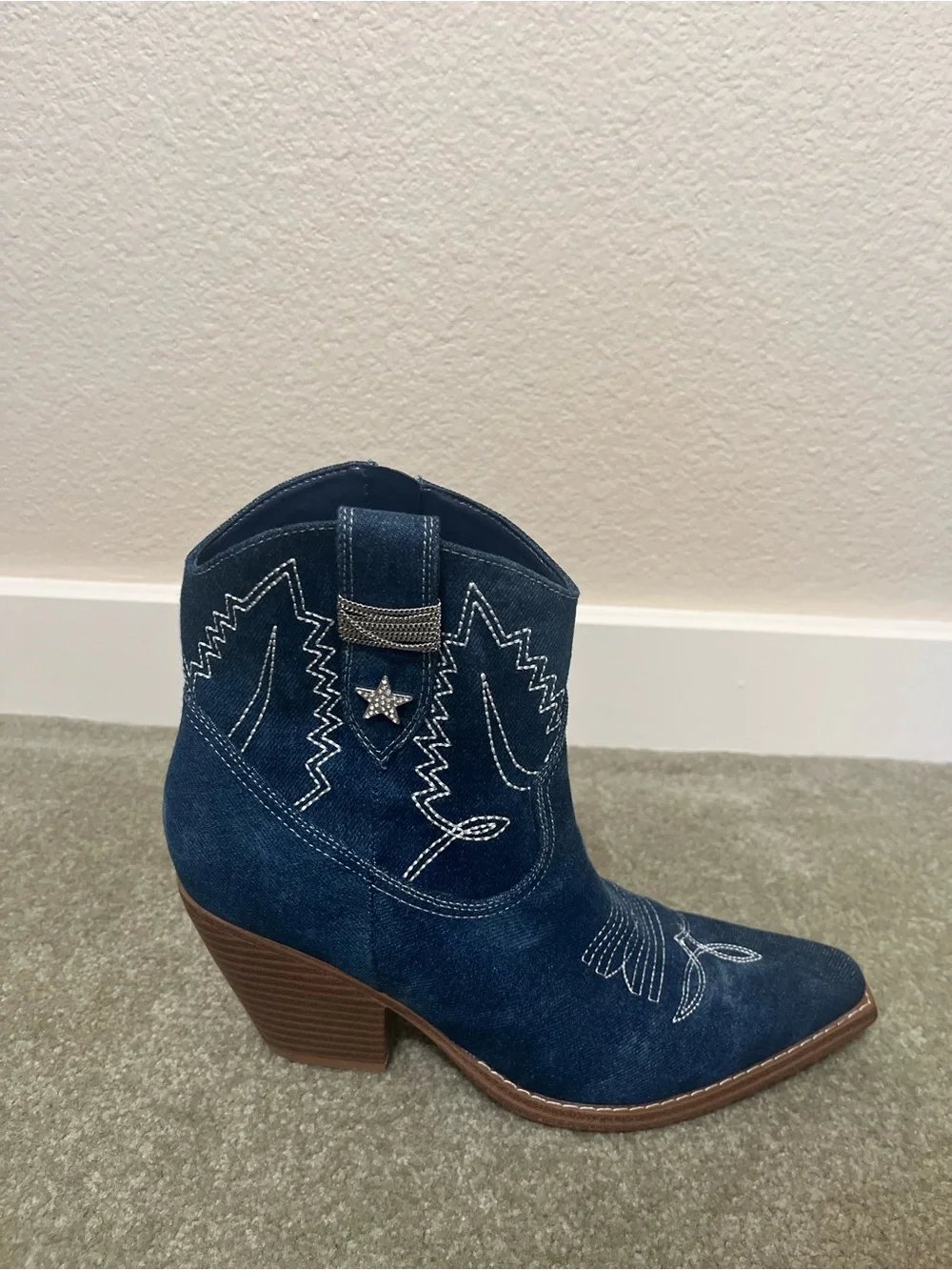 Nine West Women’s Blue Denim Western Ankle Booties
